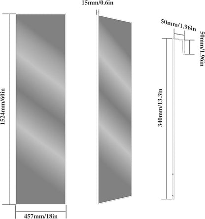 ANYHI Over The Door Mirror, 60"x18" Black Full Length Mirror with 2 Hooks, Door Hanging or Wall Mounted, Aluminum Frame, for Bedroom Bathroom