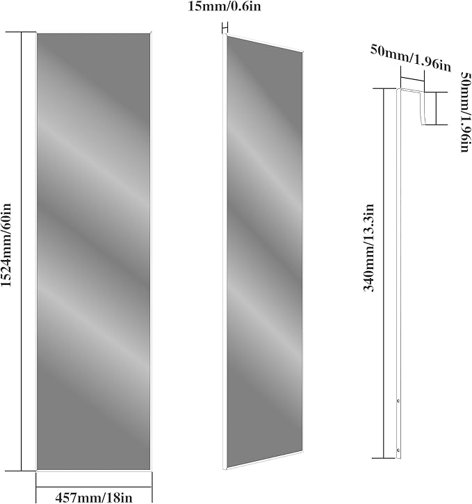 ANYHI Large Full Length Mirror, 60" x 18" Door Mirror Full Length, 2 Hooks, Over The Door or Wall Monuted, Aluminum Frame, for Bedroom Bathroom Checkroom, White