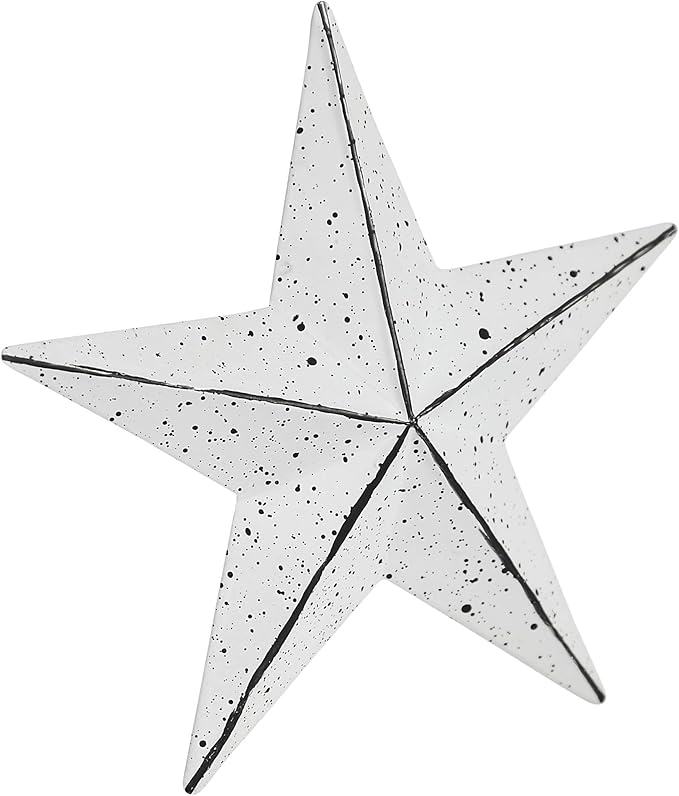 VHC Brands Patriotic Faceted Metal Star Wall Hanging 4x4, Independence Day Decor, American Star Design, Distressed Appearance Matte White
