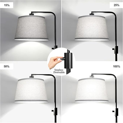 【Upgraded】 Dimmable Floor Lamp, 1000 Lumens LED Edison Bulb Included, Arc Floor Lamps for Living Room Modern Standing Lamp with Gray Shade, Tall Lamps for Living Room Bedroom Office Dining Room