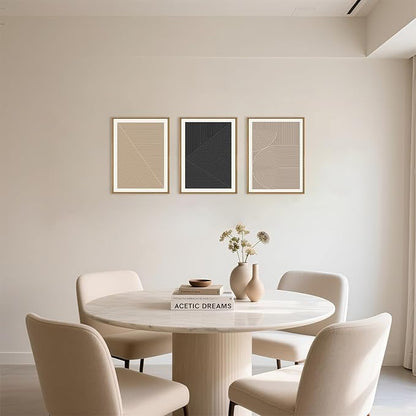 HPNIUB Abstract Neutral Framed Wall Art Set,Mid Century Modern Wall Decor,Boho Geometric Line Art Print,Beige Minimalist Textured Artwork for Living Room, Bedroom,Office-12 x16 x3
