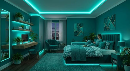 20 Feet Teal Led Lights Strip Indoor Rope Lights Easy DIY Cuttable Strip Lights for Fish Tank Bar Room Bathroom Living Room Kitchen Ceiling Wall Vanity Mirror Decor