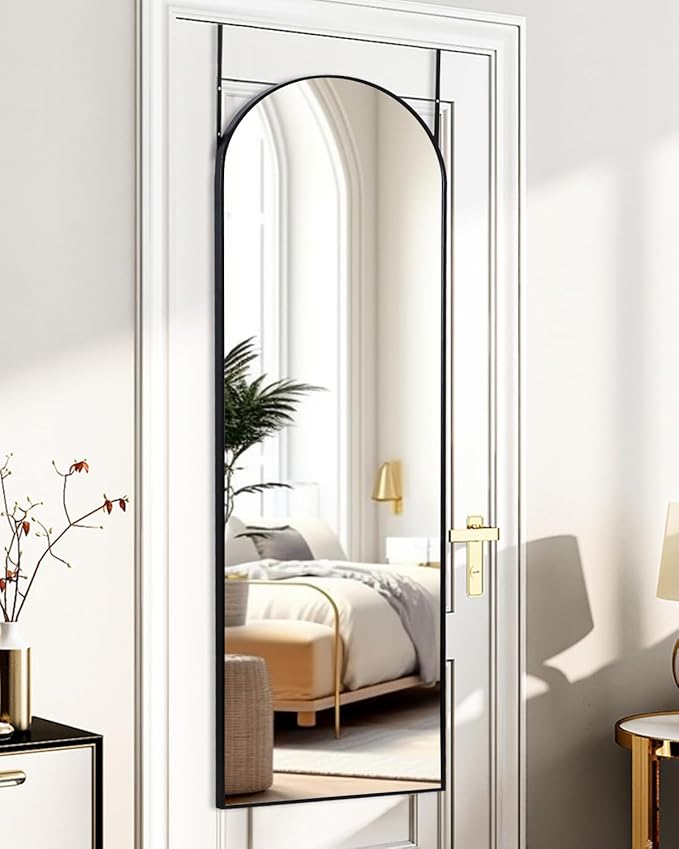 ITSRG Full Length Mirror Door Hanging, Over The Door Mirror Full Length, 50"x16", Bedroom Living Room Bathroom (Black)