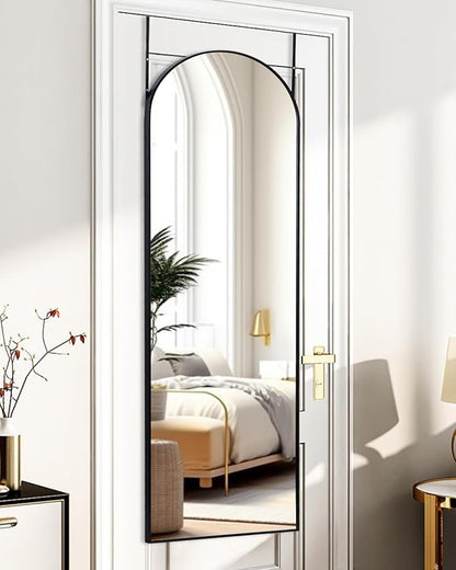 ITSRG Full Length Mirror Door Hanging, Over The Door Mirror Full Length, 50"x16", Bedroom Living Room Bathroom (Black)