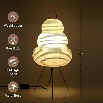 Japanese Noguchi Inspired Table Lamp Zen Rice Paper Lantern with Warm Light for Bedroom Living Room or Office Modern Japandi Decor(Segment)