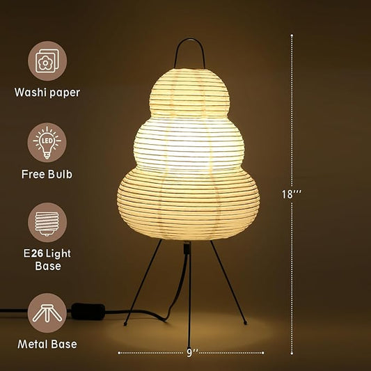 Japanese Noguchi Inspired Table Lamp Zen Rice Paper Lantern with Warm Light for Bedroom Living Room or Office Modern Japandi Decor(Segment)