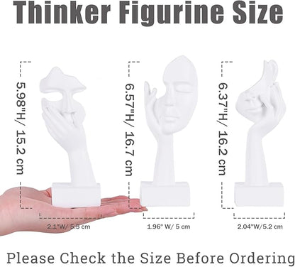 3 Pcs Thinker Small Statue Set - White Art Abstract Home Accent Figurines for Decor Woman Apartment Bookshelf Floating Shelf Coffee Table Office Desk Bathroom Counter Decor (3 Pcs White, 6")