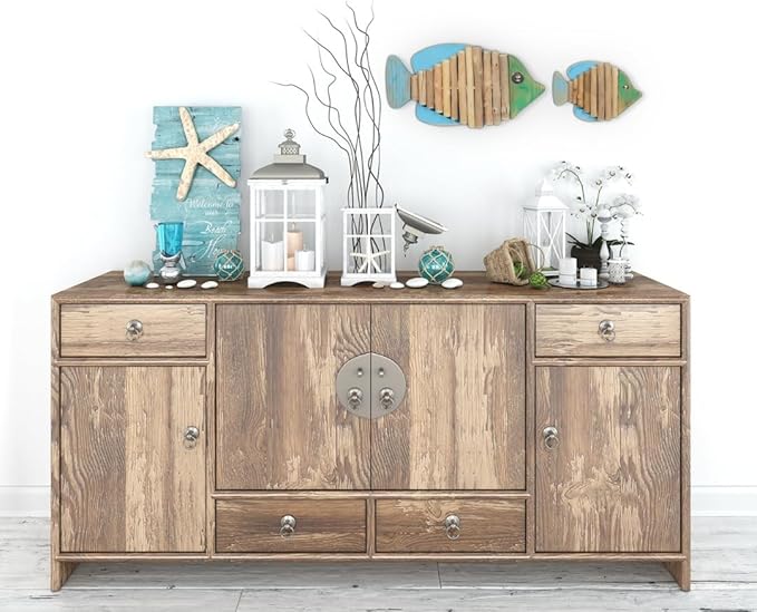 2-Piece Driftwood Fish Nautical Wall Decor - Handmade Wooden Rustic Coastal Wall Art for Living Room, Bedroom, Office, Bathroom - Ocean Beach Decoration (Specter)