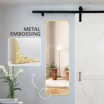 48"x14" Door Mirror, Rectangle Full Length Mirror, Over the Door Mirrors Full Length, Hanging Mirrors for Bedroom, Bathroom, Gold
