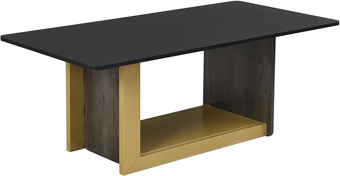 Modern Light Luxury TV Stand and Coffee Table Set of 2, Modern TV Console,Wood Center Tables with Spacious Top, Storage Cabinet & Open Adjustable Shelves for Living Room, Black