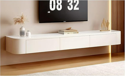 Modern Wall-Mounted Wooden TV Cabinet with Drawers & Cable Management, Stylish Entertainment Center, White Media Console Table, Space-Saving TV Stand (A, 160x24x20cm)