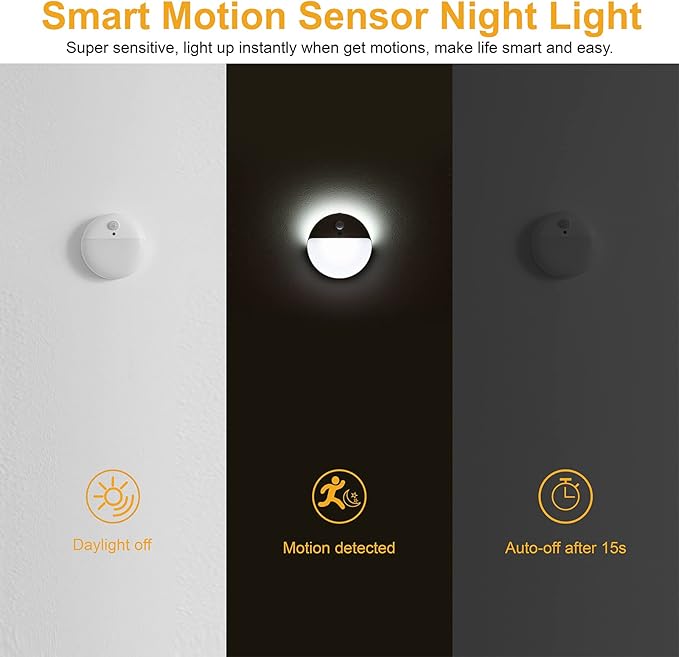 YUNLEX 6 Pack Battery Night Light, Toilet Lights, 2.6" Small Motion Senor Light, Stick on Lights, 3 Light Modes, Dimmable LED Nightlight for Closet, Stairs, Garage, Cabinet, Toliet, Daylight White