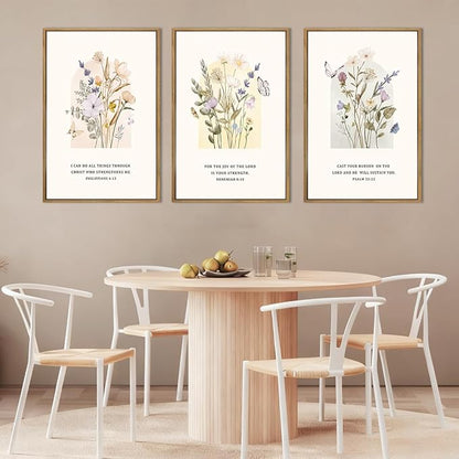 IARTTOP Extra Large Christian Easter Wall Art Framed 24x36 Inch Floral Bible Verse Scripture Art Prints Minimalist Botanical Wildflower Religious Canvas Wall Decor for Living room Bedroom Set of 3