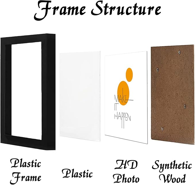 24x24 Picture Frame Set of 4, Black 24 x 24 Frame High Transparent Wall Gallery Poster Canvas Photo Frames for 24 by 24 inches