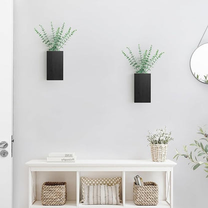 Dahey 2 Pack Wood Wall Planter Vase with Artificial Eucalyptus Farmhouse Wall Hanging Decor Pocket Planter for Indoor Fake Plants Greenery, Living Room Bedroom Kitchen Home Office Decoration, Black