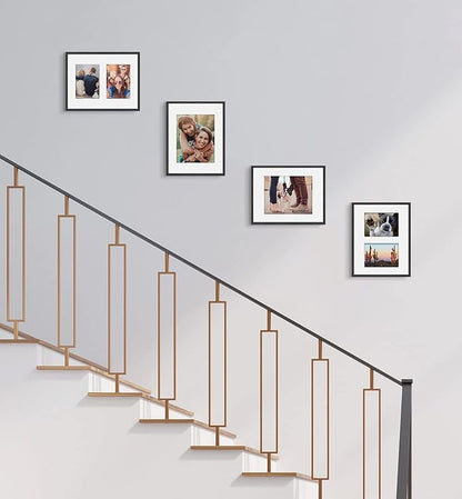 11x14 Picture Frame, Black Wood Photo Frame 8x10 with Mat or 5x7 with 2 Mat with Perspex Glass for Vertical or Horizontal Tabletop Wall Display for Photos, Birthday Christmas Gift, Set of 4