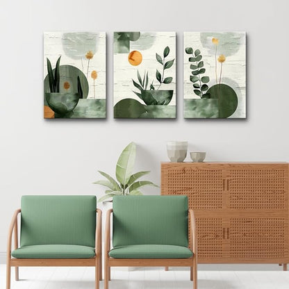 TTHYUEWS Large Wall Decor For Living Room Bedroom Wall Art Decor Boho Canvas Wall Art Prints Geometry Plant Pictures Abstract Paintings Office Artwork Modern Home Decoration 3 Piece Ready To Hang