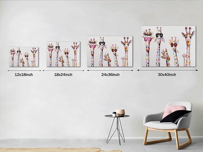 Bansky Graffiti Art Giraffes Family Wear Glasses Canvas Prints and Painting Giclee Art Wall Artwork for Living Room Office Wall Decoration Framed and Streched Ready to Hang - 24x36 inch