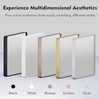 JISOSO Black Bathroom Mirror 21X30 Inch, Black Metal Framed Mirror for Wall, Rounded Rectangle Matte Bathroom Vanity Mirror with Tempered Glass, Anti-Rust, Horizontal/Vertical