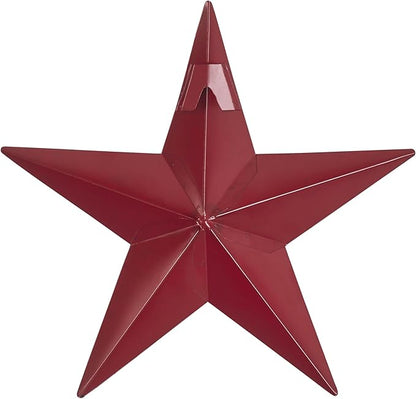 VHC Brands Patriotic Faceted Metal Star Wall Hanging 8x8, Distressed Appearance, Burgundy, Independence Day Decor