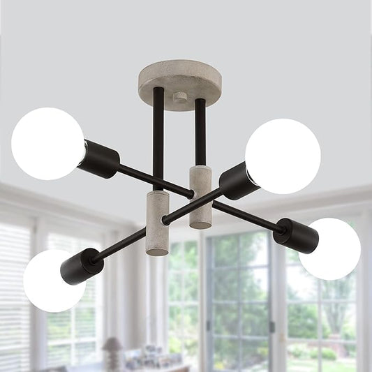 MEIXISUE Farmhouse Ceiling Light Fixtures,Oak+Black,4-Lights Rustic Vintage Metal Sputnik Chandelier for Bedroom Living Room Dining Room Kitchen Entryway Hallway Office UL Listed