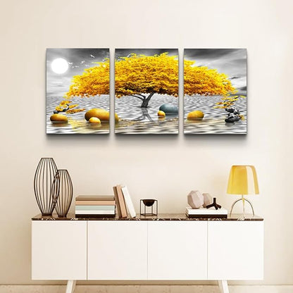 Wall decorations for living room Canvas Wall Art for bedroom Abstract wall decor Black and white Canvas Art Yellow tree paintings bathroom Home Decoration 3 Piece Hang Pictures Office Wall Artworks