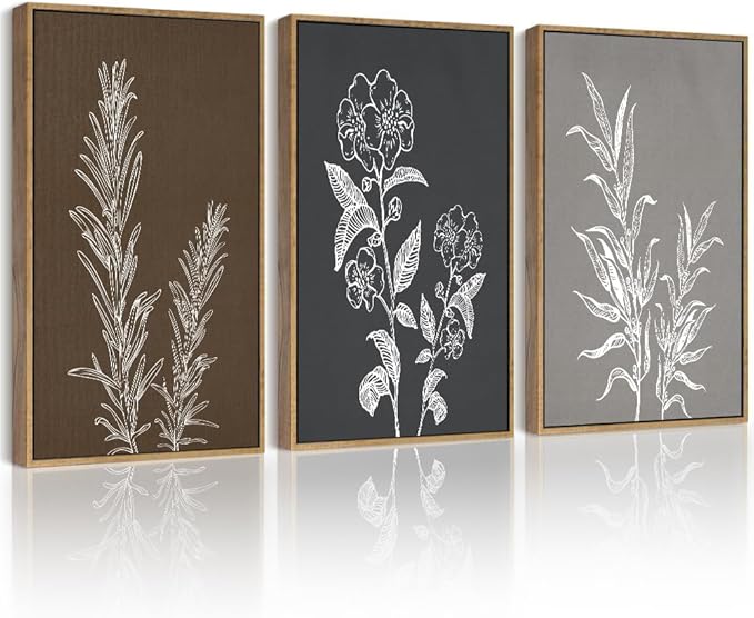 Drsoum Botanical Boho Vintage Flower Wall Art Framed Retro Floral Prints Wildflower Neutral Rustic Bohemain Artwork Kitchen Living Room Ready to Hang 11x14in Natural Framed