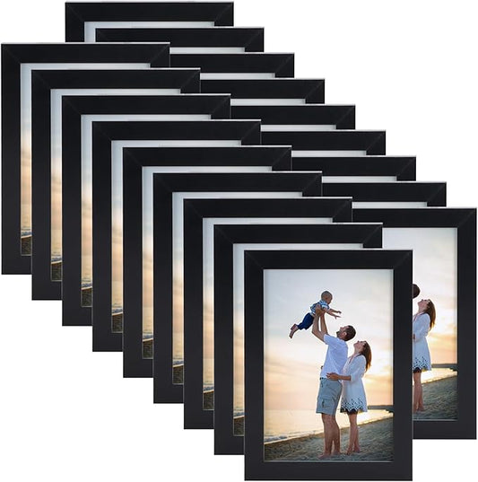 Hoikwo 18 Packs 3.5x5 Black Multi Plastic Picture Frames Set with Plastic Cover for Family Photos, Artwork, Light Weight Bulk Frames Pack for Wall Hanging and Table, Stylish Picture Frames