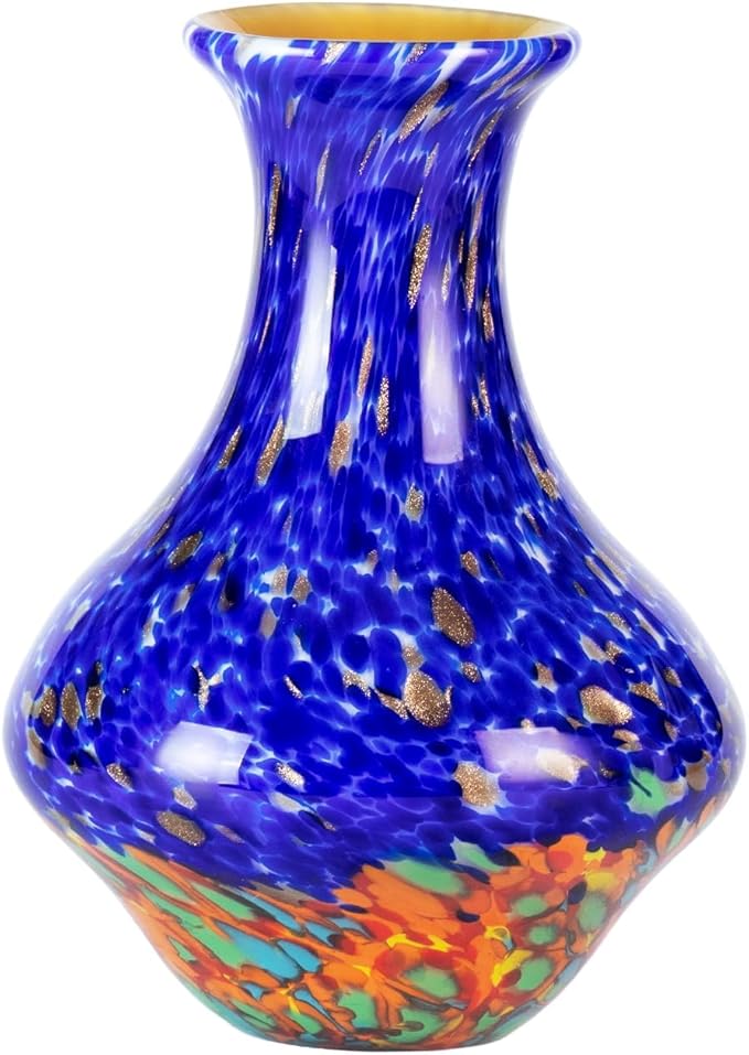 KAMMAK Colored Glass Vase, Beautiful Hand Blown Decorative Vase, Modern Art Vase for Flower Mantle Dining Table Centerpiece, Entryway Living Room Wedding Decoration, HR010