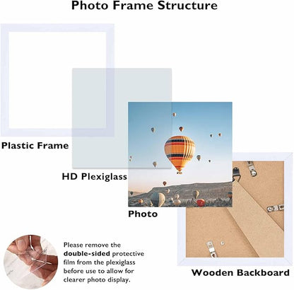 7x7 Picture Frame Set of 6 White for Wall Hanging or Tabletop, Wall Mounting Horizontally or Vertically, 7 x 7 Square Wall Gallery Poster Photo Frame with Shatter Resistant Plexiglass, 6 Pack, White
