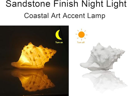 GREENIC Portable Conch Shell Beach Themed Night Light w Timer for Kids Adults Bedroom Nightstand Lamp Nautical Lighting Battery Operated, Warm White