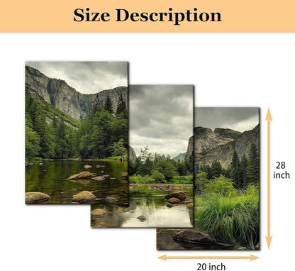 Pacimo Yosemite National Park Canvas Wall Art Decor 3 Pieces Landscape Wall Art Clear Water Lake Mountain Pictures Painting Prints on Canvas Modern Decoration Framed Ready to Hang - 20"x28"x3 Panel