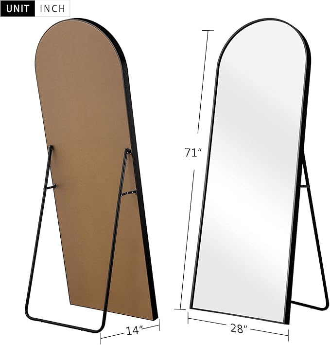NeuType Arched Full Length Mirror Standing Hanging or Leaning Against Wall, Oversized Large Bedroom Mirror Floor Mirror Dressing Mirror, Aluminum Alloy Thin Frame, Black, 71"x28"