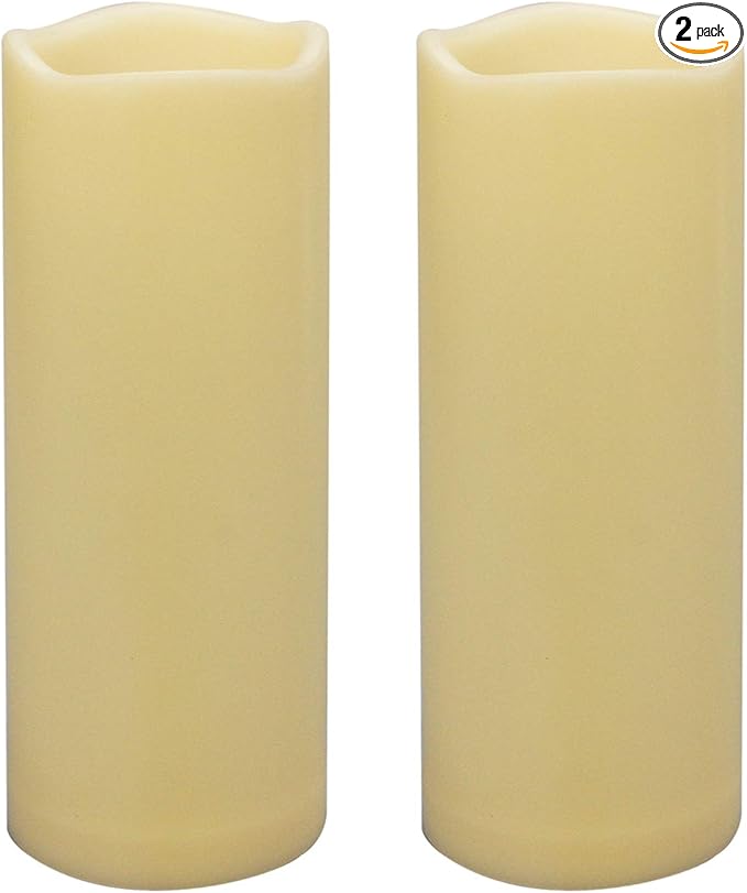 iZAN 2 Pack Waterproof Outdoor Flameless Candles with Timer 3” x 8” Battery Operated Electric LED Pillar Candle Set for Gift Home Décor Party Wedding Supplies Garden Halloween Christmas Decoration