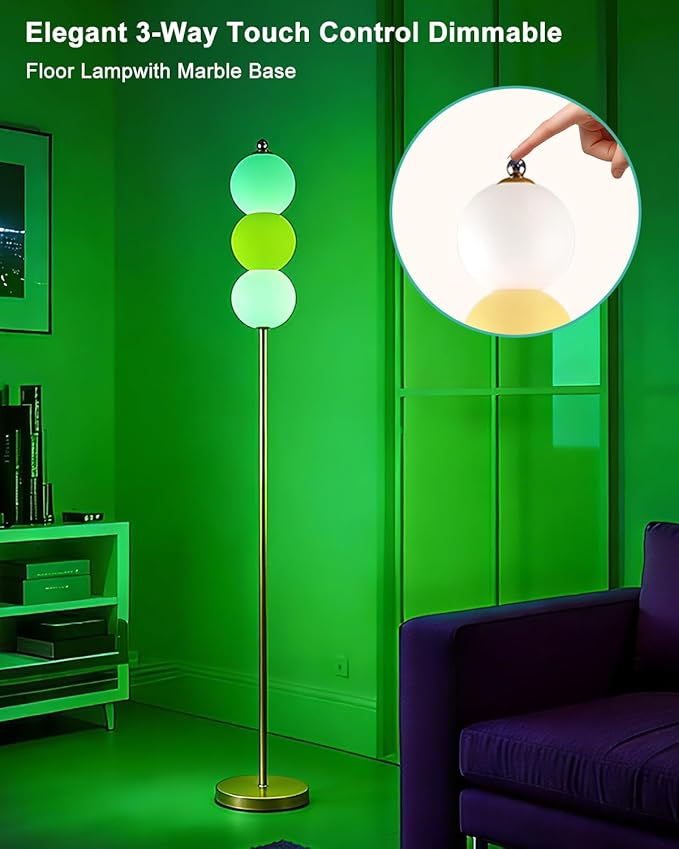 Lightdot RGB Floor Lamp with Touch Control, Dimmable Globe Modern Standing Lamp, RGB&3000K Color Changing LED Floor Lamp Ambient Lighting, Yellow Tall Lamp for Living Room Bedroom Gaming Corner Decor