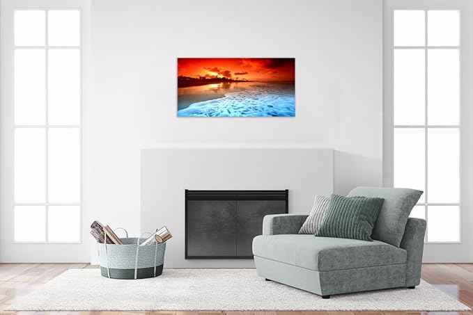 TutuBeer 1 Panel Beach Pictures Wall Decor Beach at Sunset Ocean Pictures Print on Canvas Ocean Picture Wall Decor Ocean Art for Home Decoration Stretched and Framed 8" x 16" x 1 Piece