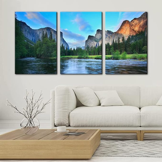 Pacimo Mountain Canvas Wall Art Panorama of Yosemite Valley Pictures Painting National Park Modern Artwork Lake Nature Landscape Framed Wall Art for Living Room Bedroom Office Wall Decor - 16"x24"x3