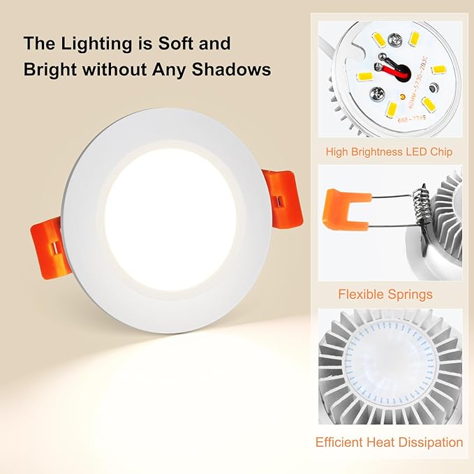 2 Inch LED Recessed Lighting, Dimmable Downlight 3W(35W Halogen Equivalent), CRI80, 4000K Natural White Ceiling Light with LED Driver (24 Pack)