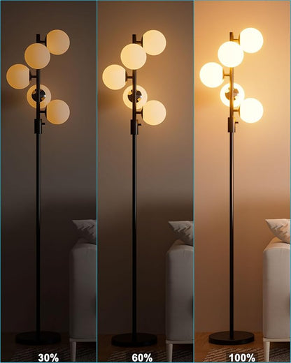 Lightdot 5-Globe Dimmable Globe Floor Lamp Black Retro Standing Lamps with 3000K Bulbs Brightness Adjustable Mid Century Modern Floor Lamp with 5Lbs Heavy Base for Living Room/Bedroom/Sofa Beside