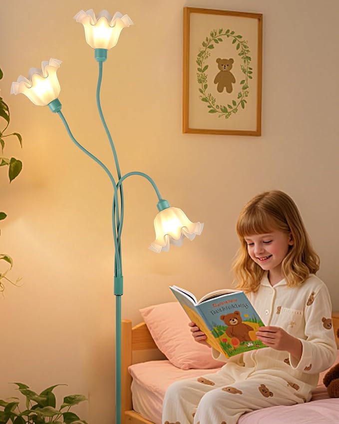 Lightdot Vintage Flower Floor Lamp for Living Room Modern Standing Lamp with DIY Flexible Branch Pole Green Cute Floral Floor Lamps with 5Lbs Heavy Base for Girls' Bedroom/Sofa/Corner(Bulbs Included)