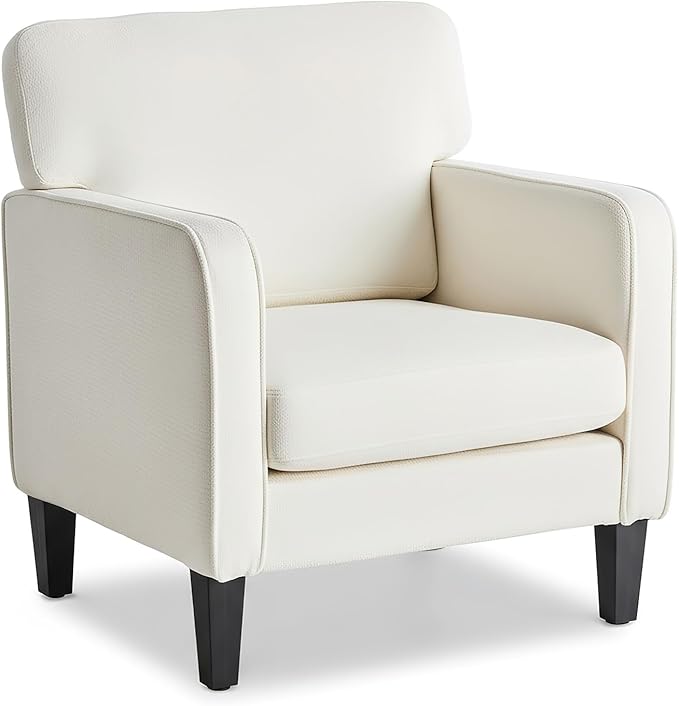 DUMOS Modern Accent Chairs for Living Room, Corner Chairs for Adults, Reading Chair with Armrest and Backrest, Comfy Lounge Chairs for Bedroom Reception Waiting Room, White