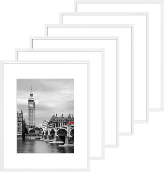 Fixwal 16x20 Poster Frame Set of 6 with Shatter Resistant Plastic Glass, Thin Border and Light Weight Photo Frames for Wall, Gift for Mother's Day, Father's Day, White