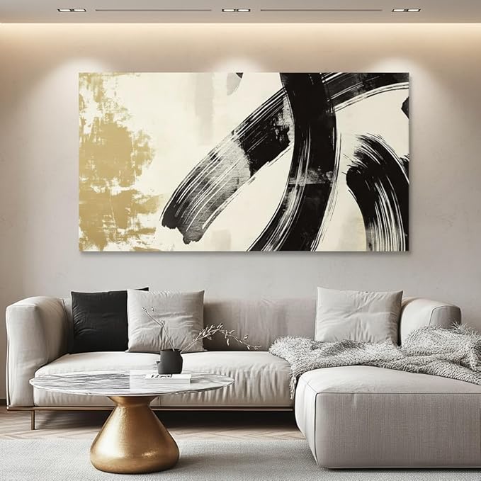 Iallbin Abstract Canvas Wall Art, Large Wall Art for Living Room, for Wall Modern Paintings Wall Decor Living Room (Abstract, Black, 58L x 29W)