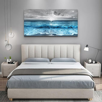 ERQINHUA Large Canvas Wall Decor For Living Room Wall Art For Bedroom Office Dining room Decorations Blue Sea Wave Ocean Paintings Beach Artworks Wall Pictures Modern Inspiration Home Decor 24"X48"