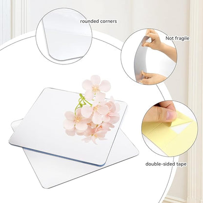 yuntop 2 Pack Self Adhesive Acrylic Mirror, 2MM Flexible Plastic Mirror, Shatterproof PS Frameless Wall Mirror for Bathroom Vanity and Entryway (6 x 6 inch)