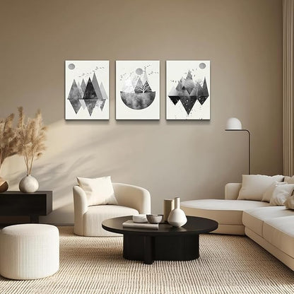 Black and white Abstract canvas Wall Art for living room Canvas Prints Artwork bathroom Wall Decor Abstract Mountain geometric Watercolor painting 3 Pieces Framed bedroom wall decorations Home Decor
