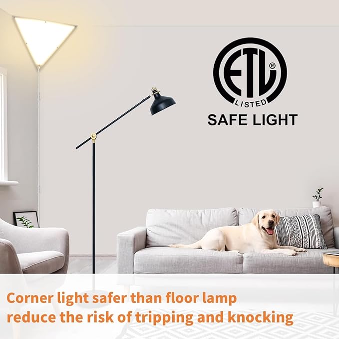 Upgraded Corner Light, 22W 2000LM LED Corner Lights for Living Room, 3000K/4000K/6000K Plug in Ceiling Lights with Switch, Lamp for Bedroom, Triangle Shape(1 Pack)