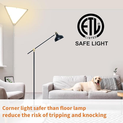 Upgraded Corner Light, 22W 2000LM LED Corner Lights for Living Room, 3000K/4000K/6000K Plug in Ceiling Lights with Switch, Lamp for Bedroom, Triangle Shape(1 Pack)