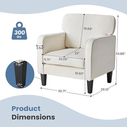 DUMOS Beige Modern Accent Chairs for Living Room, Corner Chairs for Adults, Reading Chair with Armrest and Backrest, Comfy Lounge Chairs for Bedroom Reception Waiting Room 2 Pack