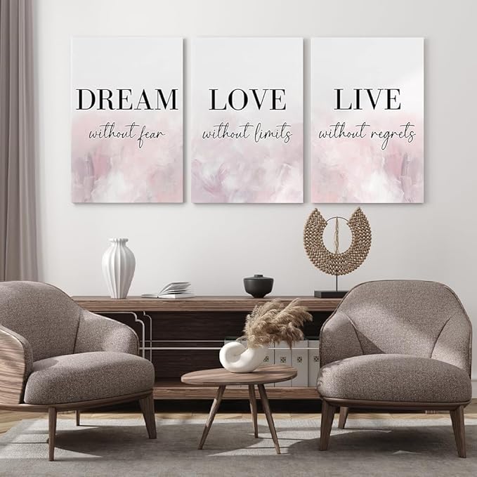GUBIYU Love Decor for Bedroom Dream Live Quotes Posters Prints Set of 3 Pink Purple Home Decor Home Wall Art Large Dream Live Wall Art for Girls Women Gift Inspirational Wall Decor 20"X28"